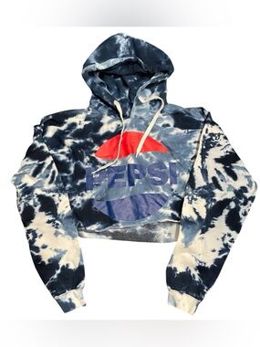 Pepsi Tie-Dye Cropped Hoodie - Blue, White, Red